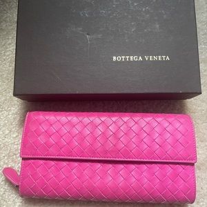 Bottega Veneta Pink Intrecciato Leather Flap Continental Long Wallet